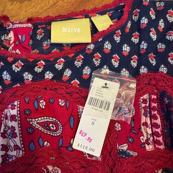NWT Anthropologie Maeve Cranberry & Navy Top, size 8 - Picture 2 of 3